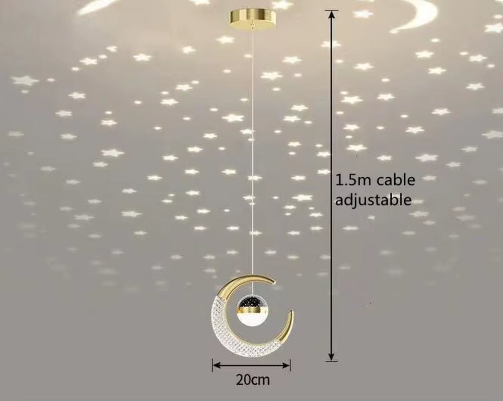 Creative Led Ceiling Light with Moon Stars Modern Asile Ceiling Lights Gold/Black Atmosphere Ceiling Hanging Lamp Loft Lighting