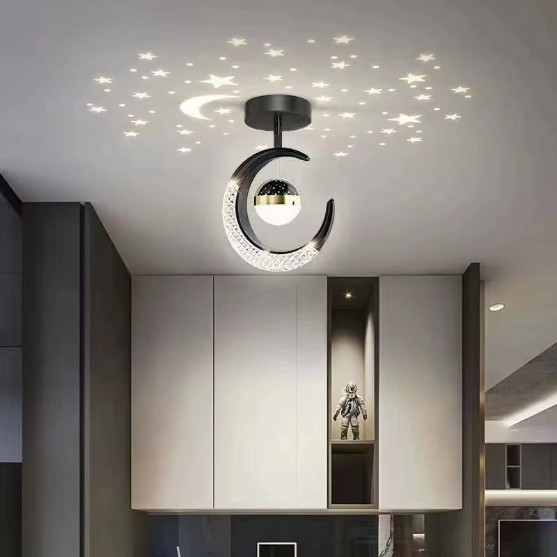 Creative Led Ceiling Light with Moon Stars Modern Asile Ceiling Lights Gold/Black Atmosphere Ceiling Hanging Lamp Loft Lighting
