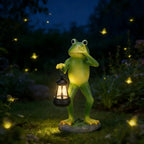 Solar Frog Garden Statue with Lantern LED Light Outdoor Yard Decor Waterproof Resin Animal Figurine Patio Lawn Pathway Decoratio