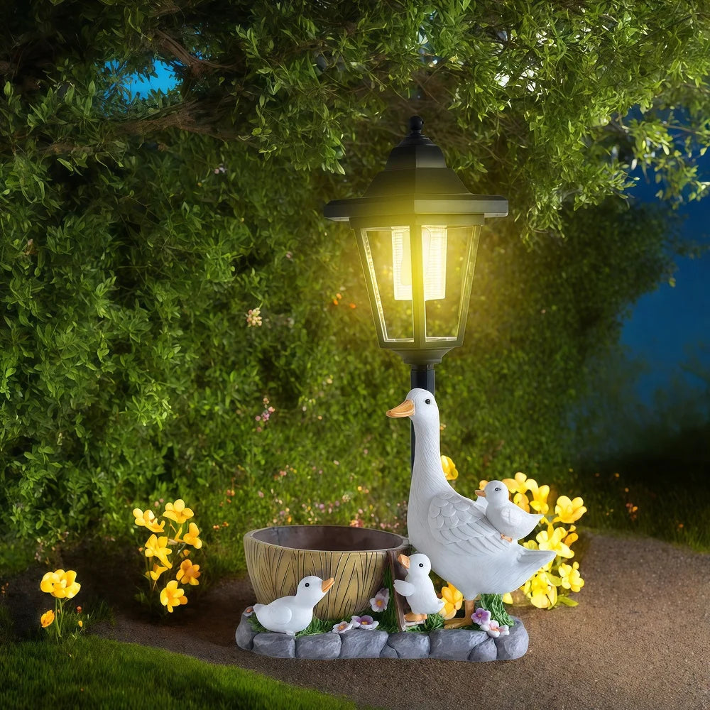 Solar Duck Night Light Garden Courtyard Sculpture Animal Resin Craft Decorative Outdoor Lighting Garden Ornaments