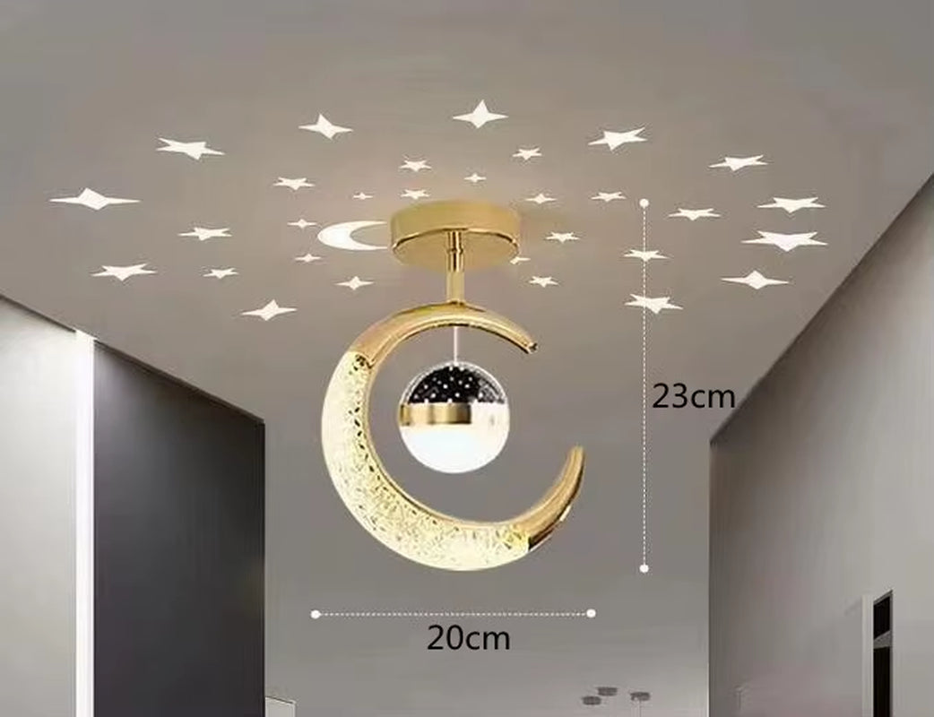 Creative Led Ceiling Light with Moon Stars Modern Asile Ceiling Lights Gold/Black Atmosphere Ceiling Hanging Lamp Loft Lighting