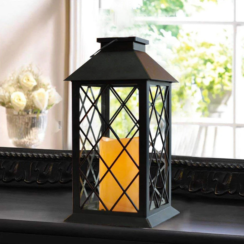 Solar Powered Lamp Retro Lantern Candle Twinkle Light Waterproof Outdoor Garden Solar LED Light Hanging Decoration Lantern
