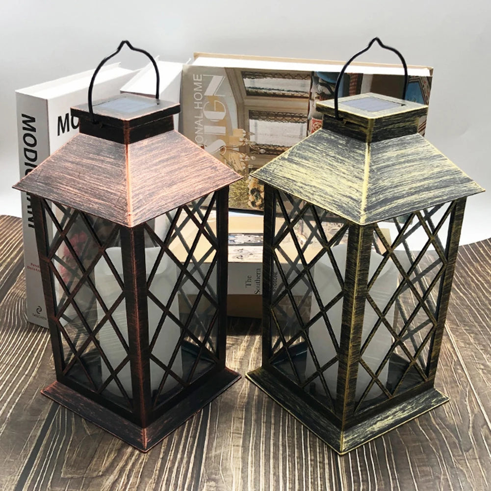 Solar Powered Lamp Retro Lantern Candle Twinkle Light Waterproof Outdoor Garden Solar LED Light Hanging Decoration Lantern