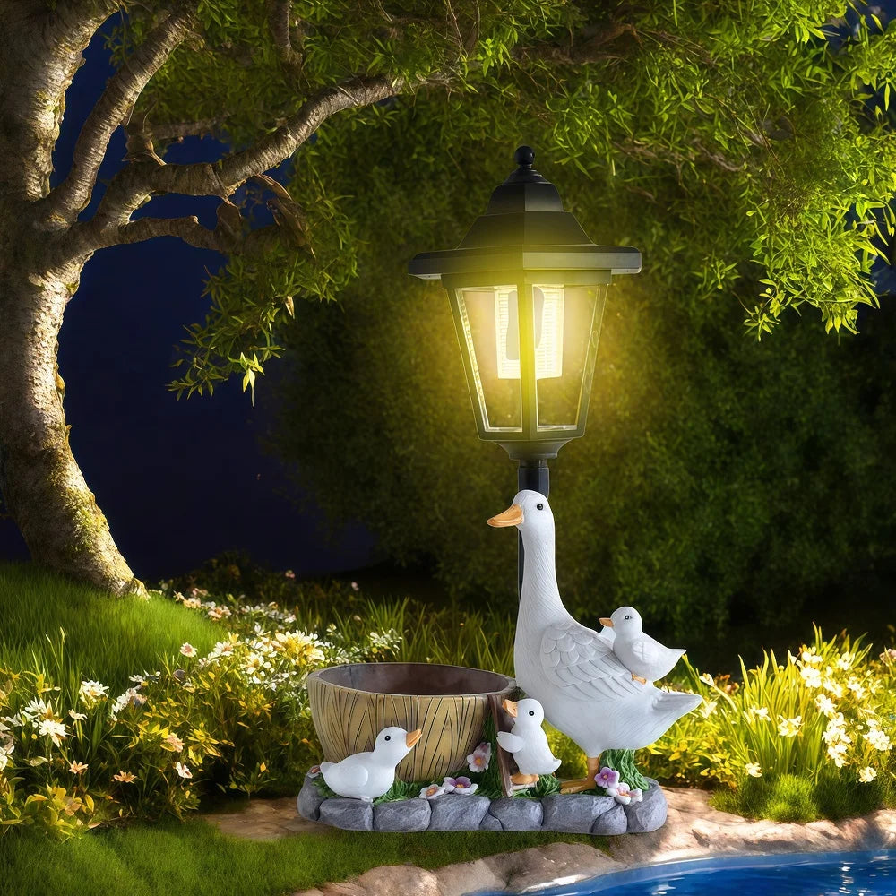 Solar Duck Night Light Garden Courtyard Sculpture Animal Resin Craft Decorative Outdoor Lighting Garden Ornaments