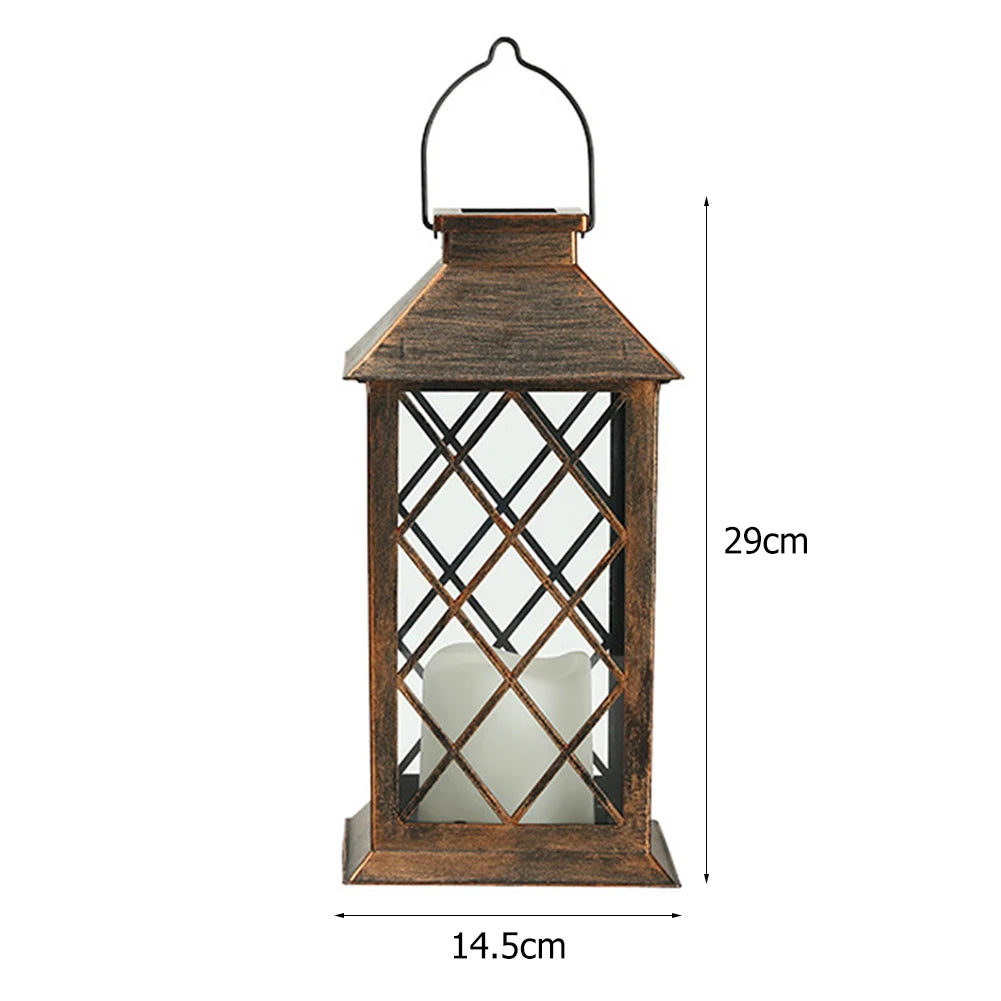 Solar Powered Lamp Retro Lantern Candle Twinkle Light Waterproof Outdoor Garden Solar LED Light Hanging Decoration Lantern