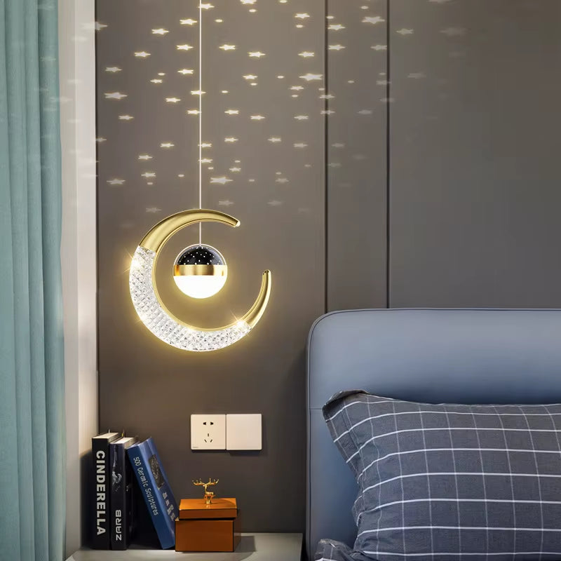 Creative Led Ceiling Light with Moon Stars Modern Asile Ceiling Lights Gold/Black Atmosphere Ceiling Hanging Lamp Loft Lighting