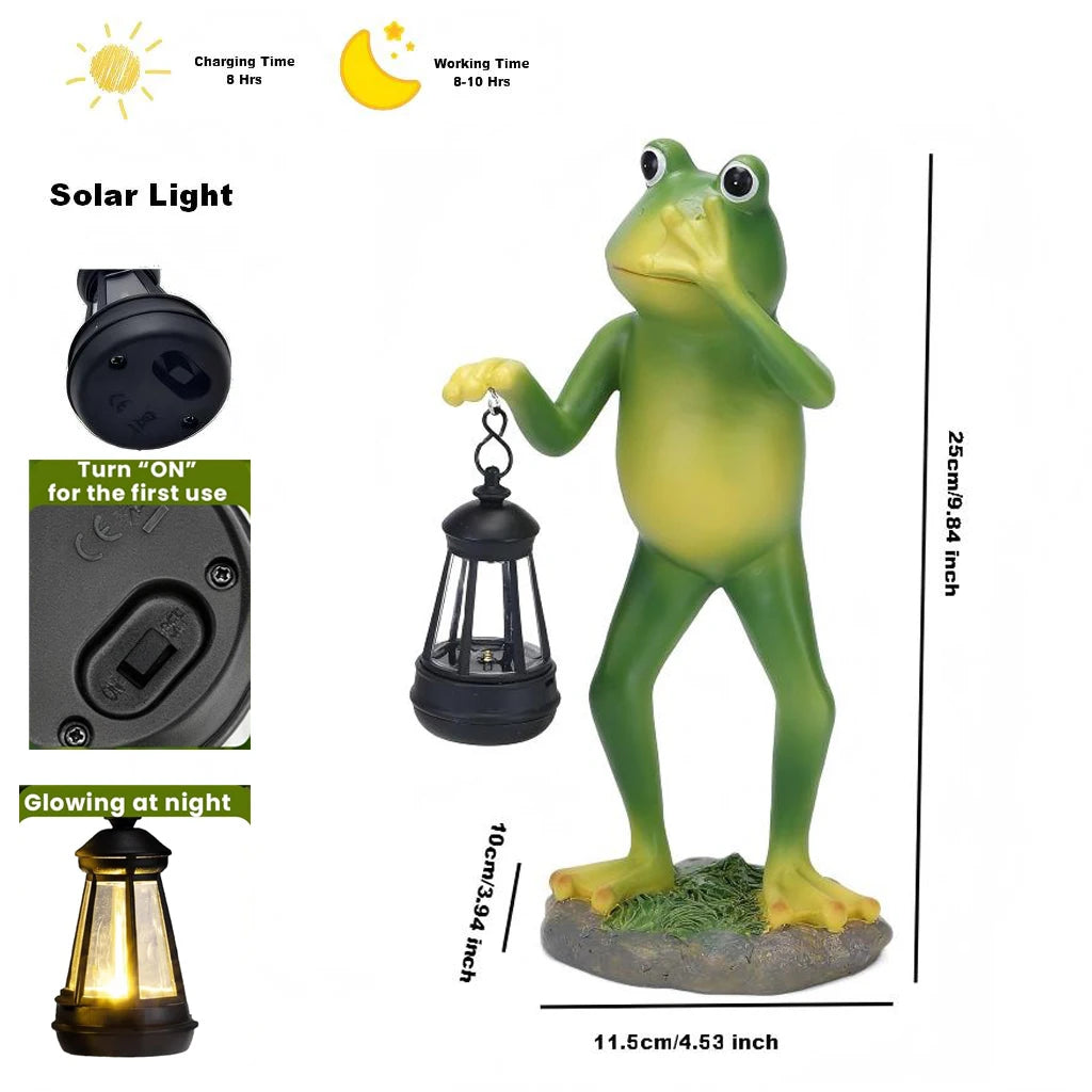Solar Frog Garden Statue with Lantern LED Light Outdoor Yard Decor Waterproof Resin Animal Figurine Patio Lawn Pathway Decoratio