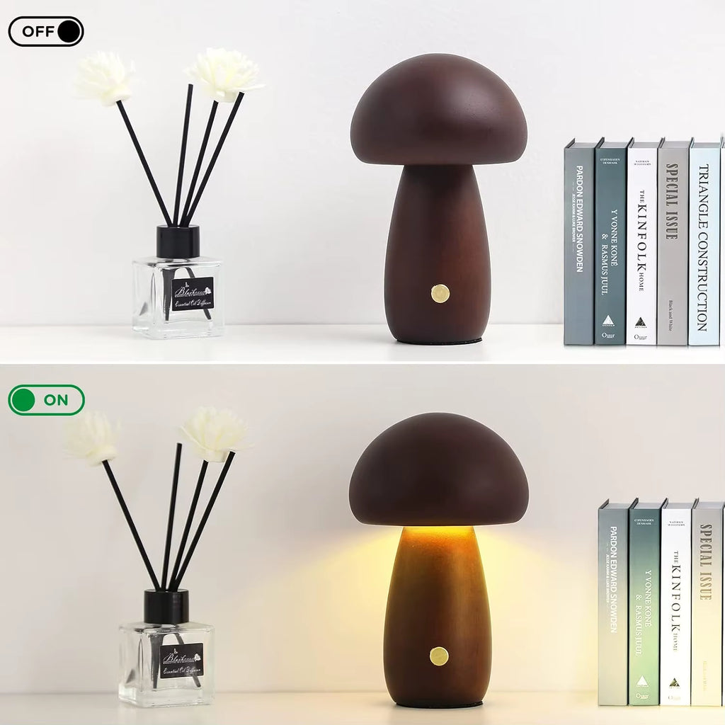 Mushroom Table Lamp Rechargeable Touch Portable Bedroom Bedside Night Light Cute Small Dimmable Desk Lamp for Home Decoration