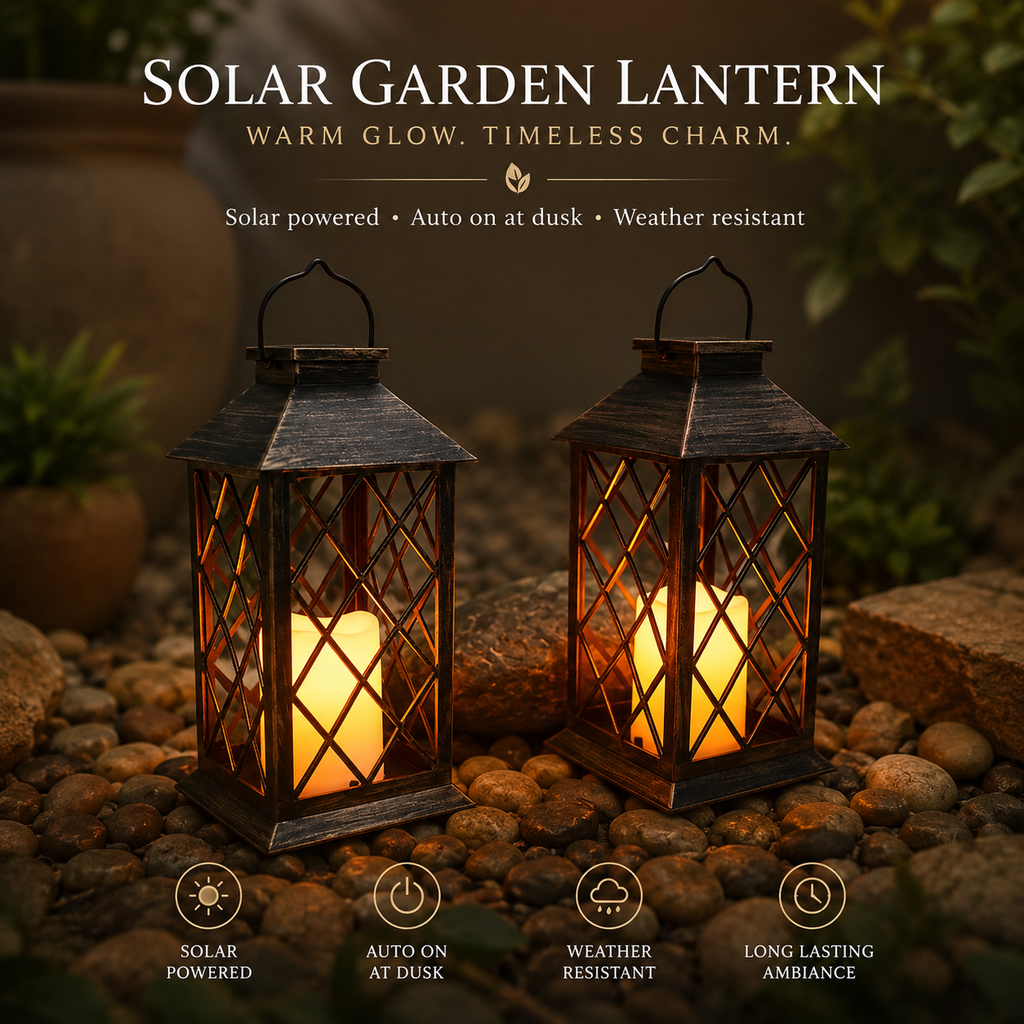 Solar Retro Lantern with Flickering Flame Light