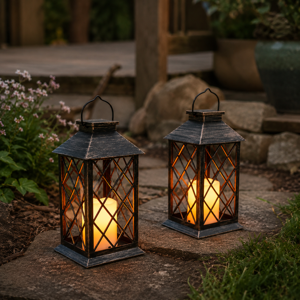 Solar Retro Lantern with Flickering Flame Light
