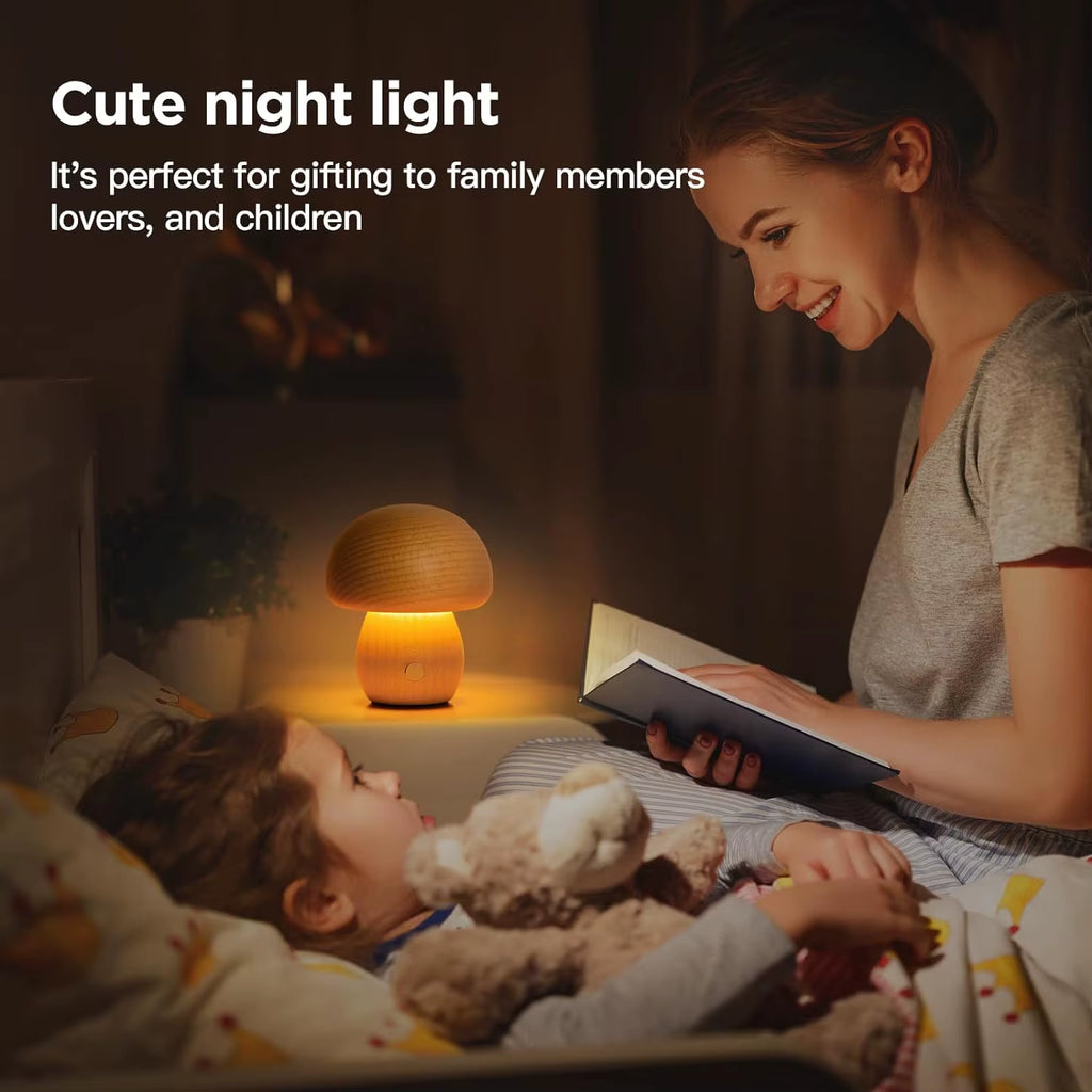 Mushroom Table Lamp Rechargeable Touch Portable Bedroom Bedside Night Light Cute Small Dimmable Desk Lamp for Home Decoration