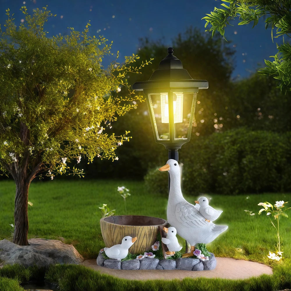 Solar Duck Night Light Garden Courtyard Sculpture Animal Resin Craft Decorative Outdoor Lighting Garden Ornaments