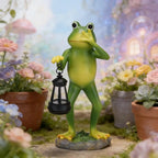 Solar Frog Garden Statue with Lantern LED Light Outdoor Yard Decor Waterproof Resin Animal Figurine Patio Lawn Pathway Decoratio