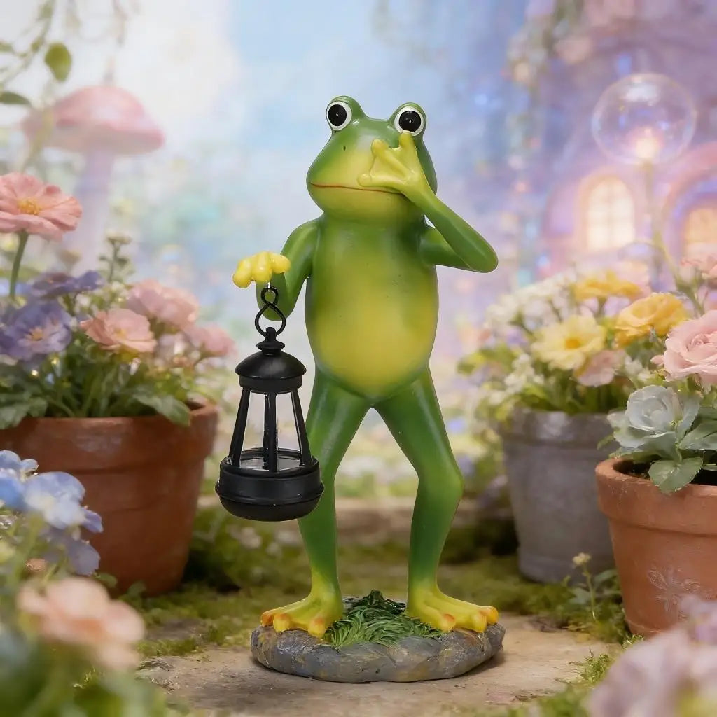 Solar Frog Garden Statue with Lantern LED Light Outdoor Yard Decor Waterproof Resin Animal Figurine Patio Lawn Pathway Decoratio