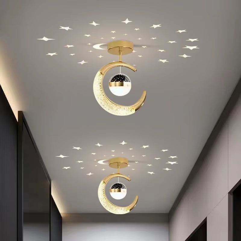 Creative Led Ceiling Light with Moon Stars Modern Asile Ceiling Lights Gold/Black Atmosphere Ceiling Hanging Lamp Loft Lighting