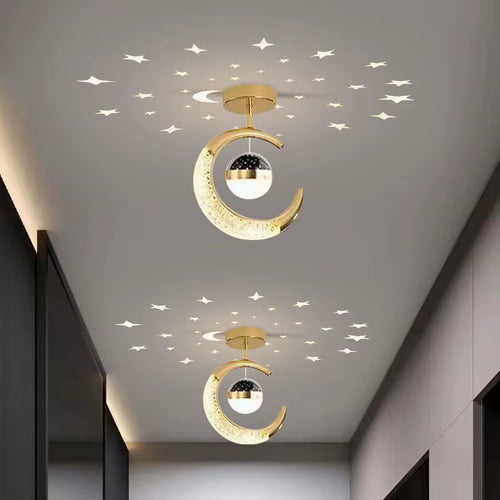 Creative Led Ceiling Light with Moon Stars Modern Asile Ceiling Lights Gold/Black Atmosphere Ceiling Hanging Lamp Loft Lighting