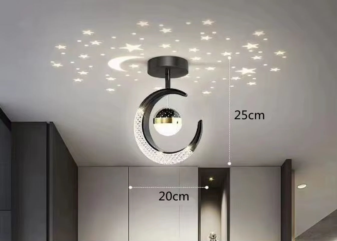 Creative Led Ceiling Light with Moon Stars Modern Asile Ceiling Lights Gold/Black Atmosphere Ceiling Hanging Lamp Loft Lighting